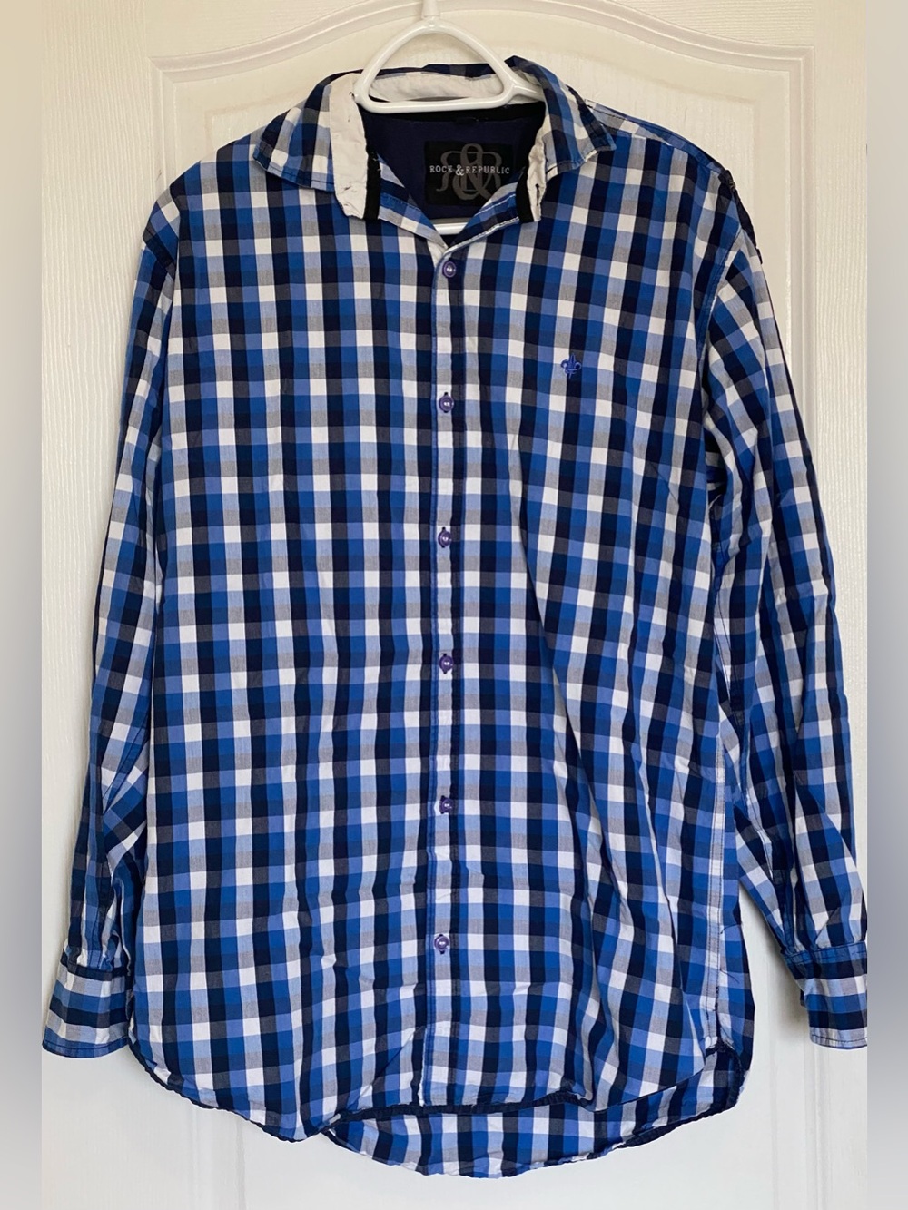 Rock & Republic Navy and White Plaid Button-Down Shirt